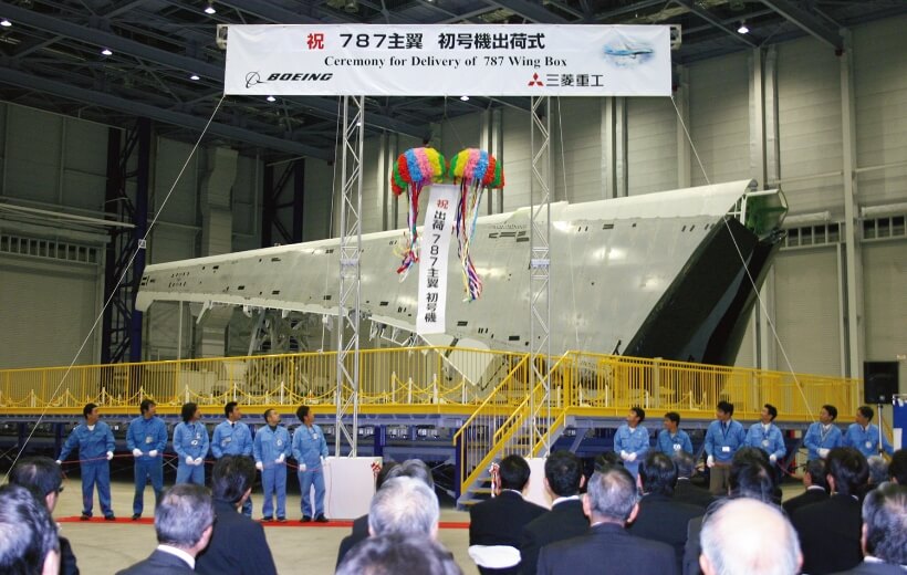 2007 年，在名古屋航空航天系统制造厂举行了
波音787机型使用首架机翼出厂仪式
